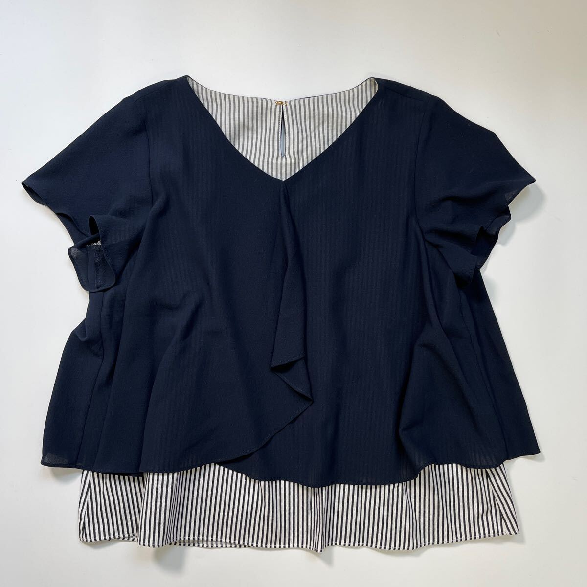 Nolley’s ノーリーズ トップス M レディース ネイビー ストライプ 重ね着風 カジュアルオフィス レディース おしゃれ 素敵【☆763y】拍卖