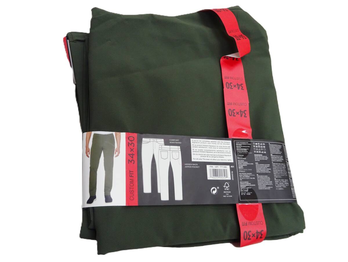 H-273 新品 Kirkland カークランド シグネチャー 5ポケット パフォーマンス パンツ メンズ 【34×30】オリーブ 薄手拍卖