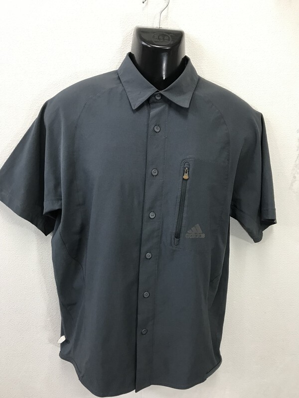 4250 【 adidas アディダス スポーツウエア メンズ半袖 ドルマンスリーブ オープンシャツ 】 サイズ:M 色:グレー拍卖