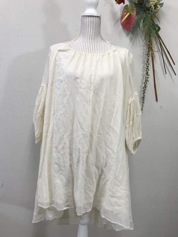 4261 【 FREAK’S STORE レディース 綿100% 七分袖 チュニックワンピース 】 サイズ:F 色:ベージュ拍卖