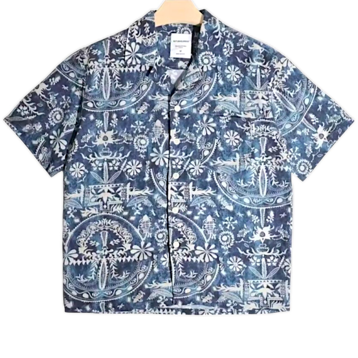 【ボヘミアンアロハ】ヴィンテージ風プリント半袖シャツ(メンズ/ブルー)拍卖