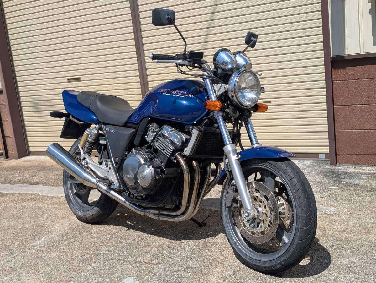 大阪堺発 ホンダ CB400SF NC31 青 ブルー 純正 マフラー リアサス ネイキッド スーフォア エンジンガード バックステップ スーパーフォア拍卖