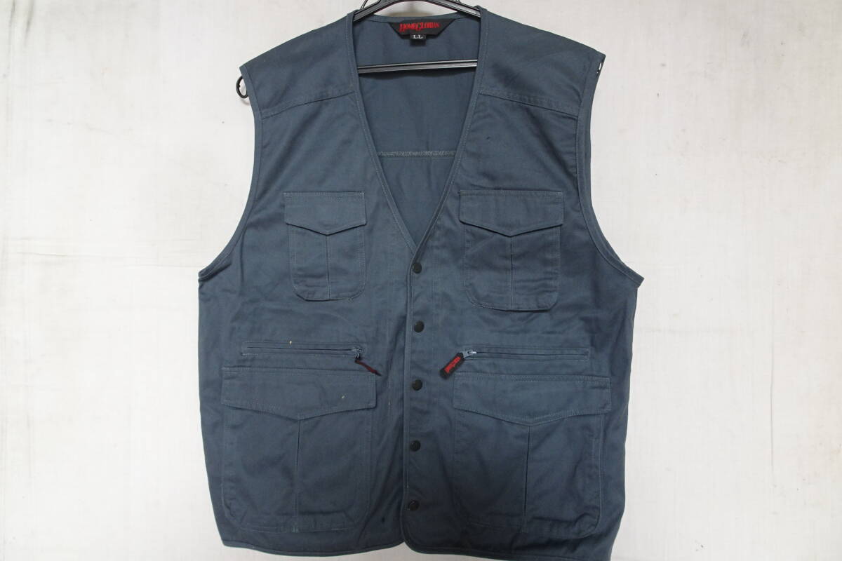 HOME CLORIAN/作業着ベスト/ワークウェア/綾織り素材/Vネック/前スナップボタン/フラップポケット/グレー/LLサイズ(7/15R7)拍卖