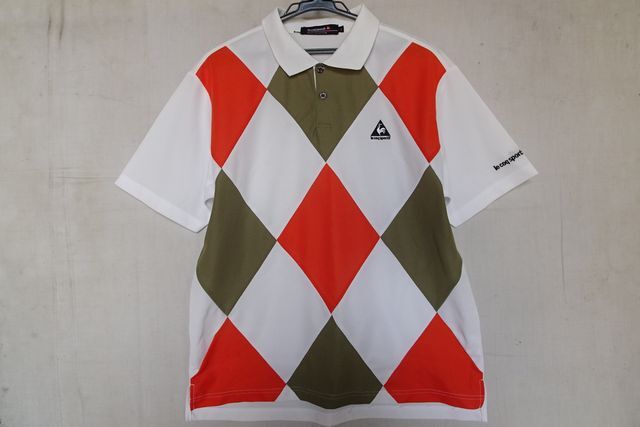le coq sportif/ルコックスポルティフ/QG1953/半袖ポロシャツ/ゴルフウェア/速乾性/ダイヤ柄/ロゴししゅう/白/ホワイト/Lサイズ(7/8R7)拍卖