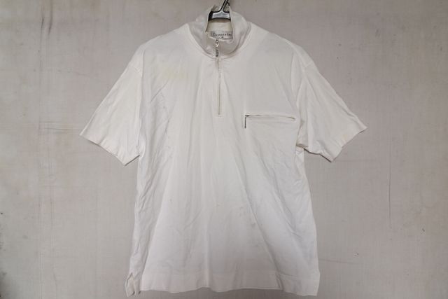 santa fe/サンタフェ/半袖プルオーバー/Tシャツ/ハーフジップ/ファスナー付ポケット/無地/シンプル/白/ホワイト/サイズ46(7/14R7)拍卖
