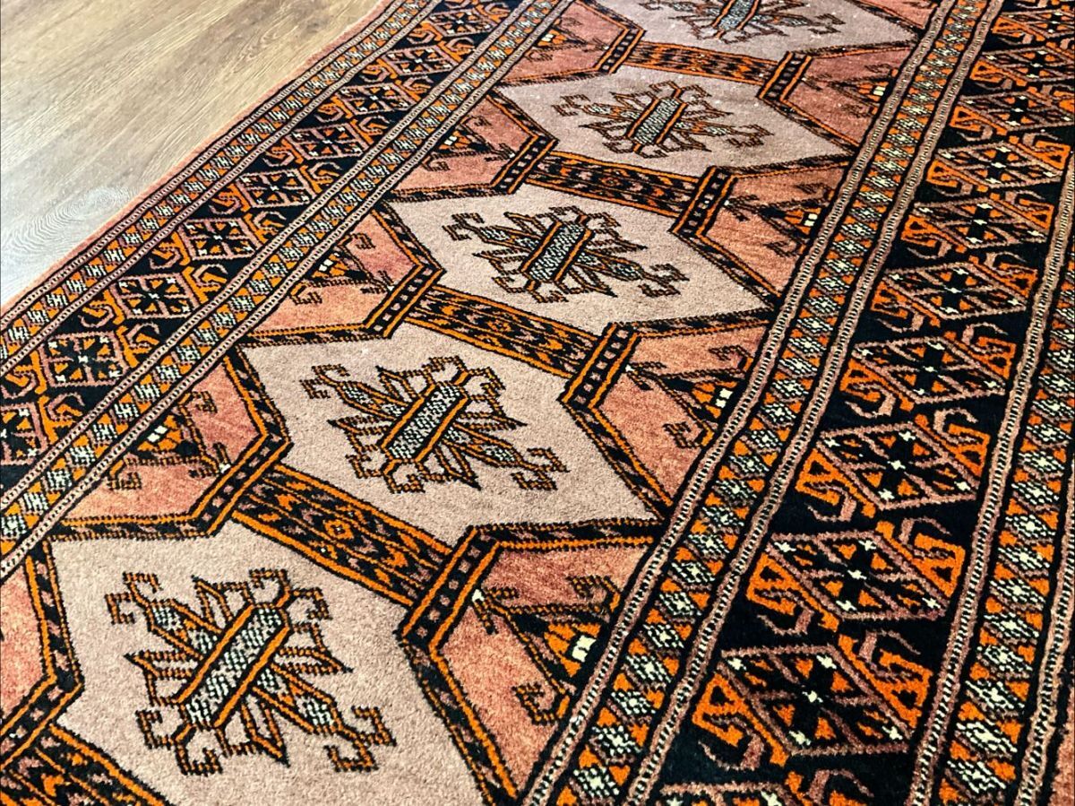 ★上質ヴィンテージ★198×60cm パキスタン・ラホール産 絨毯 ラグ アンティーク家具 ハンドメイド 天然 蝶 カーペット 02AJSRM250723010D拍卖