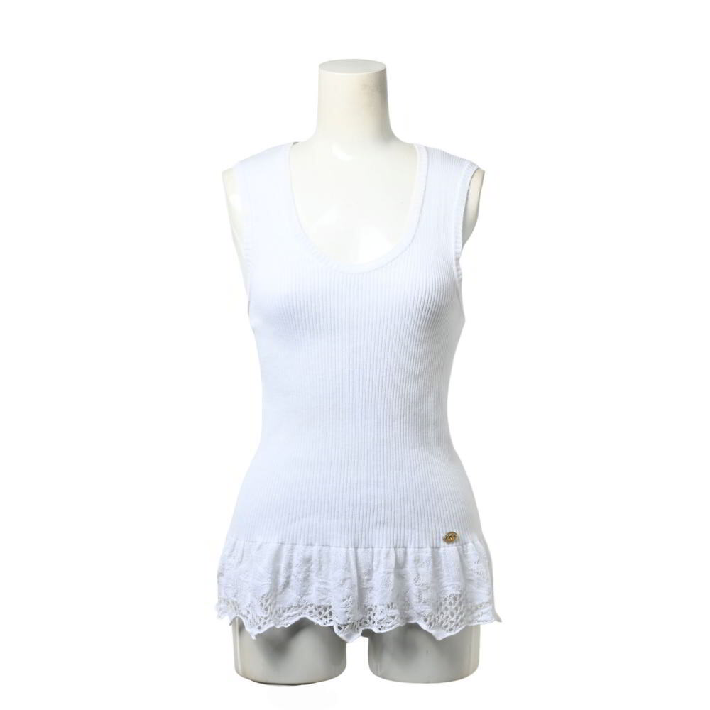 CHANEL リブ タンクトップ 38 ホワイト シャネル KL4BHUPC85拍卖