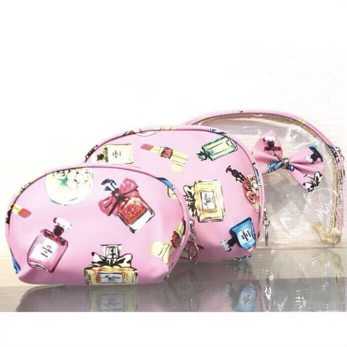 新品 可愛い 3点セット 化粧 コスメ ポーチ 香水 可愛い レディース 可愛い ピンク拍卖