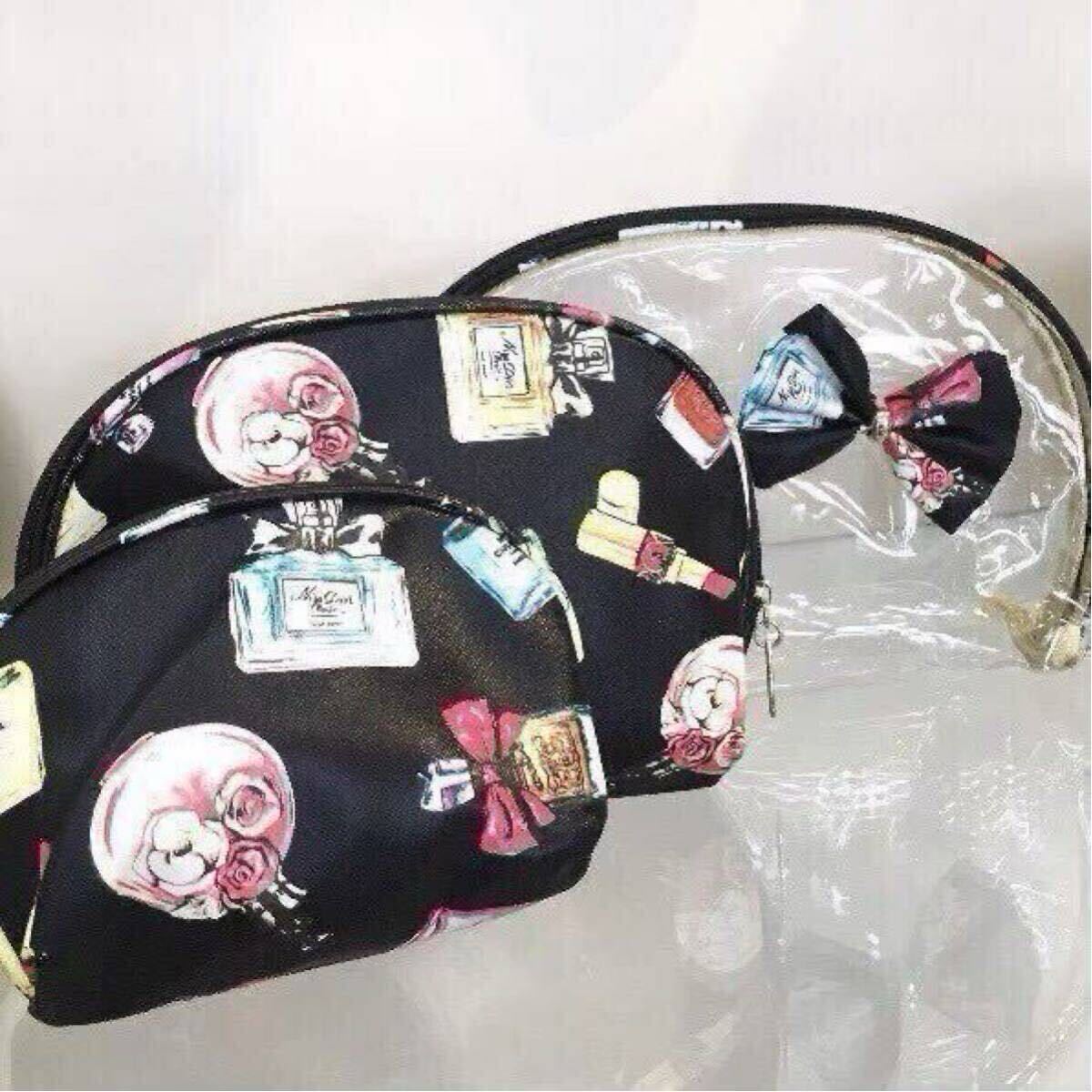 新品 可愛い 3点セット 化粧 コスメ ポーチ 香水 可愛い レディース 可愛い ブラック拍卖