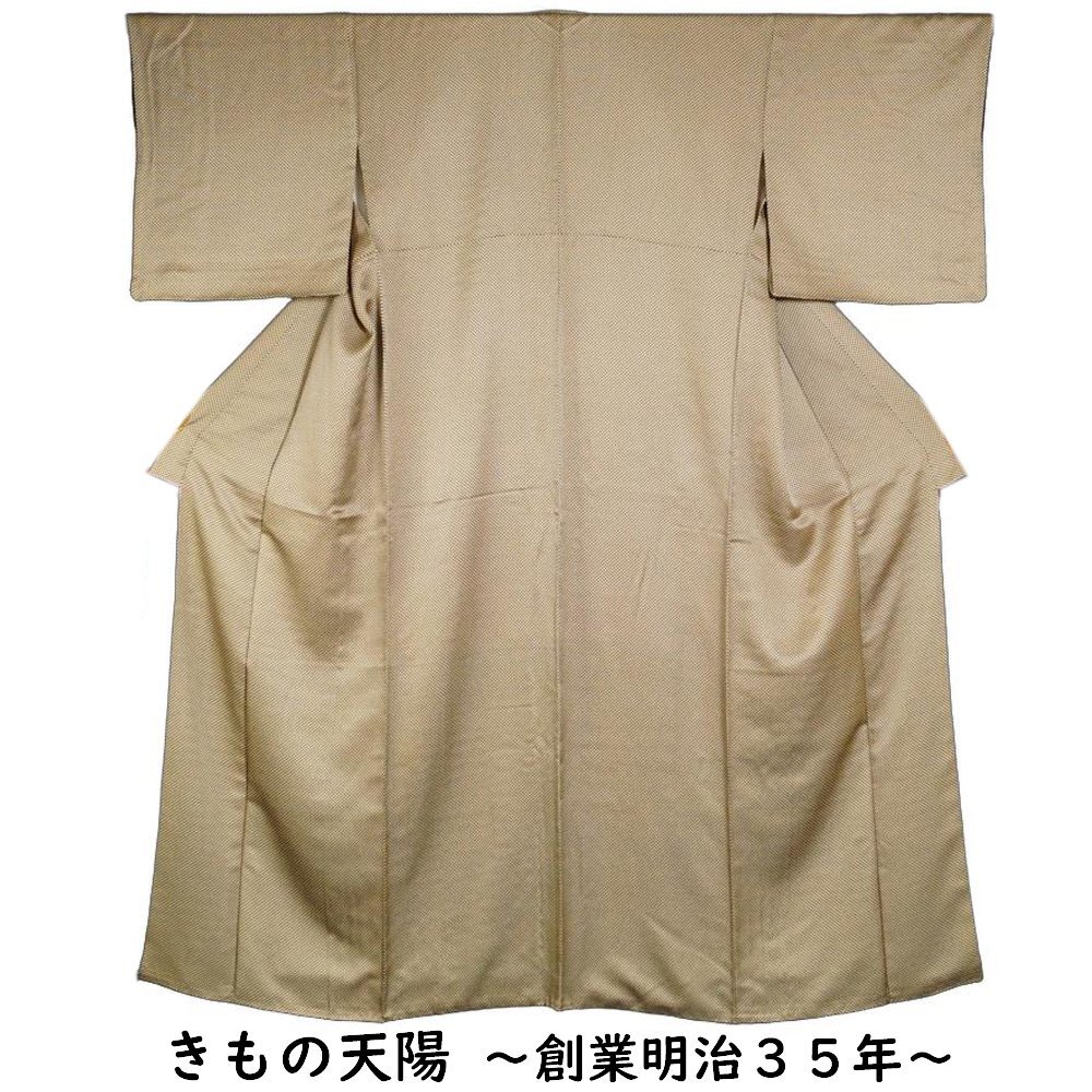 小紋 染め匹田模様 生成り色・本紫色系 綸子 裄長・Lサイズ 中古 リサイクル小紋 リサイクル 着物 女性和服 着物 京都きもの天陽拍卖