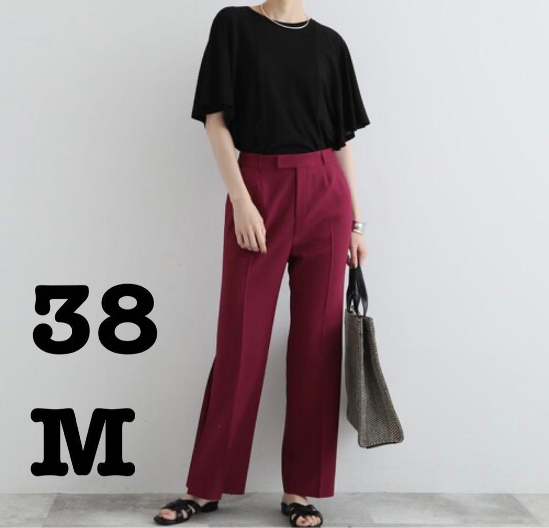 新品 INDIVI サイドタックフレアパンツ ワインレッド レディース M拍卖