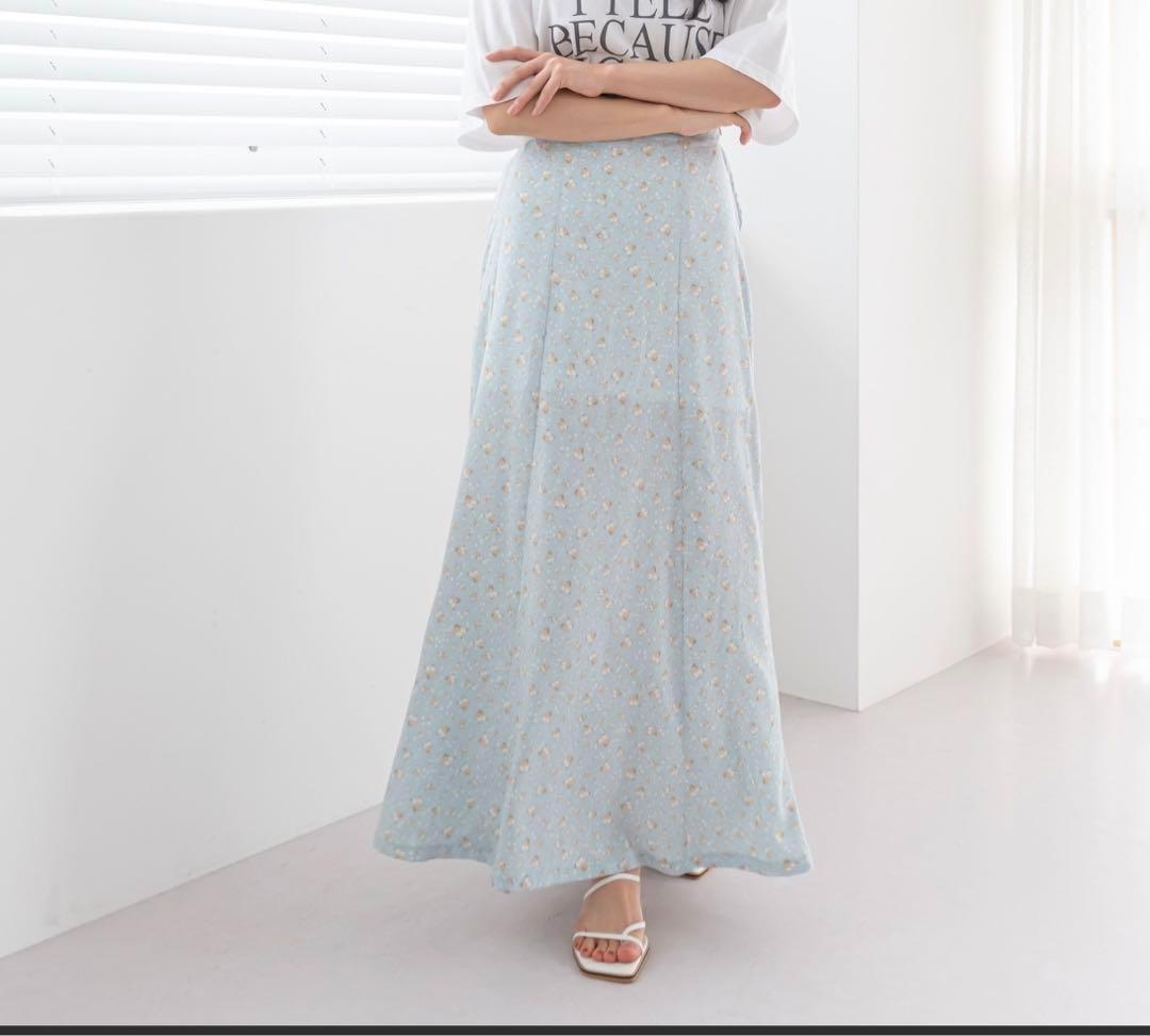 新品 UNEORIGINAL バタフライパターンロングスカート スカイブルー拍卖