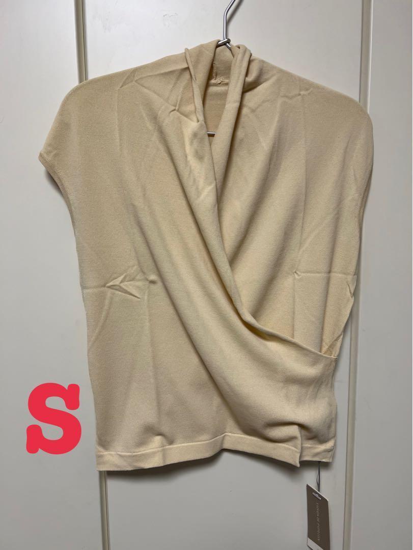 新品 セゾンドパピヨン カシュクールフレンチスリーブニットトップス ベージュ S拍卖