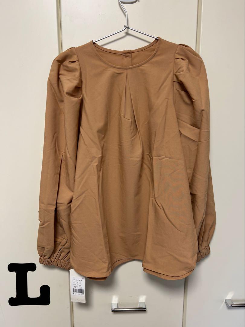 新品 セゾンドパピヨン バックコンシャスパフスリーブブラウス ベージュ L拍卖