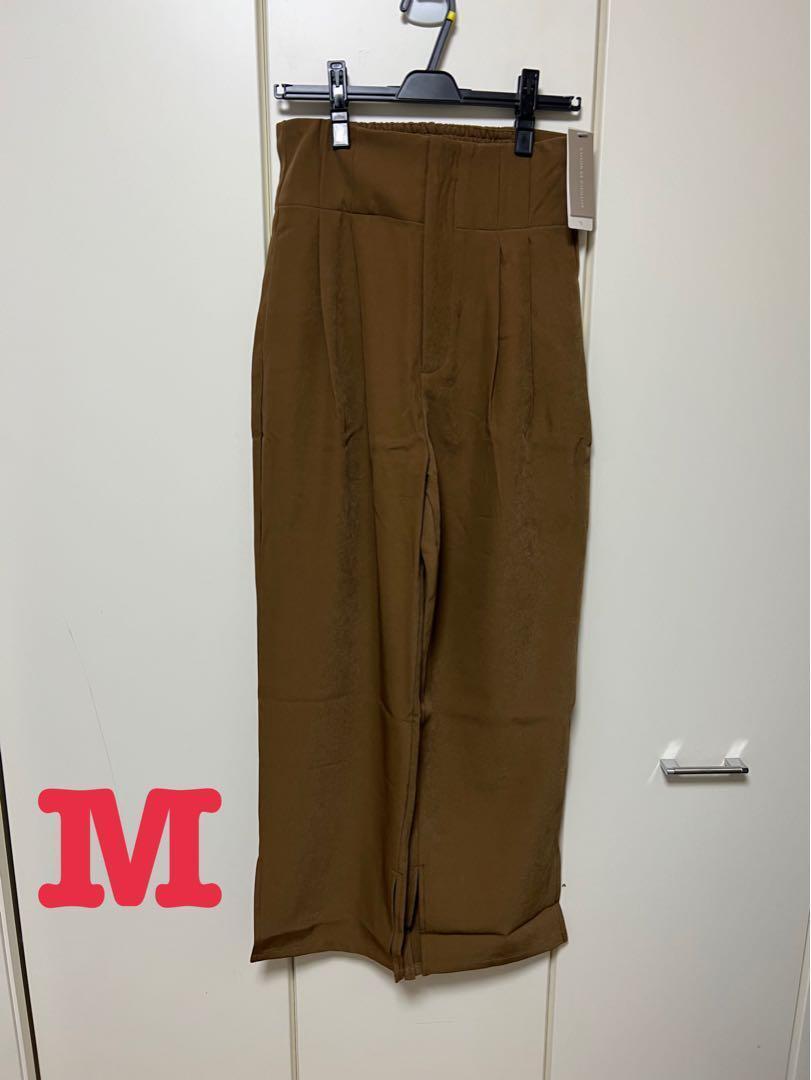 新品 セゾンドパピヨン バックゴムハイウエストストレートパンツ ブラウン M拍卖