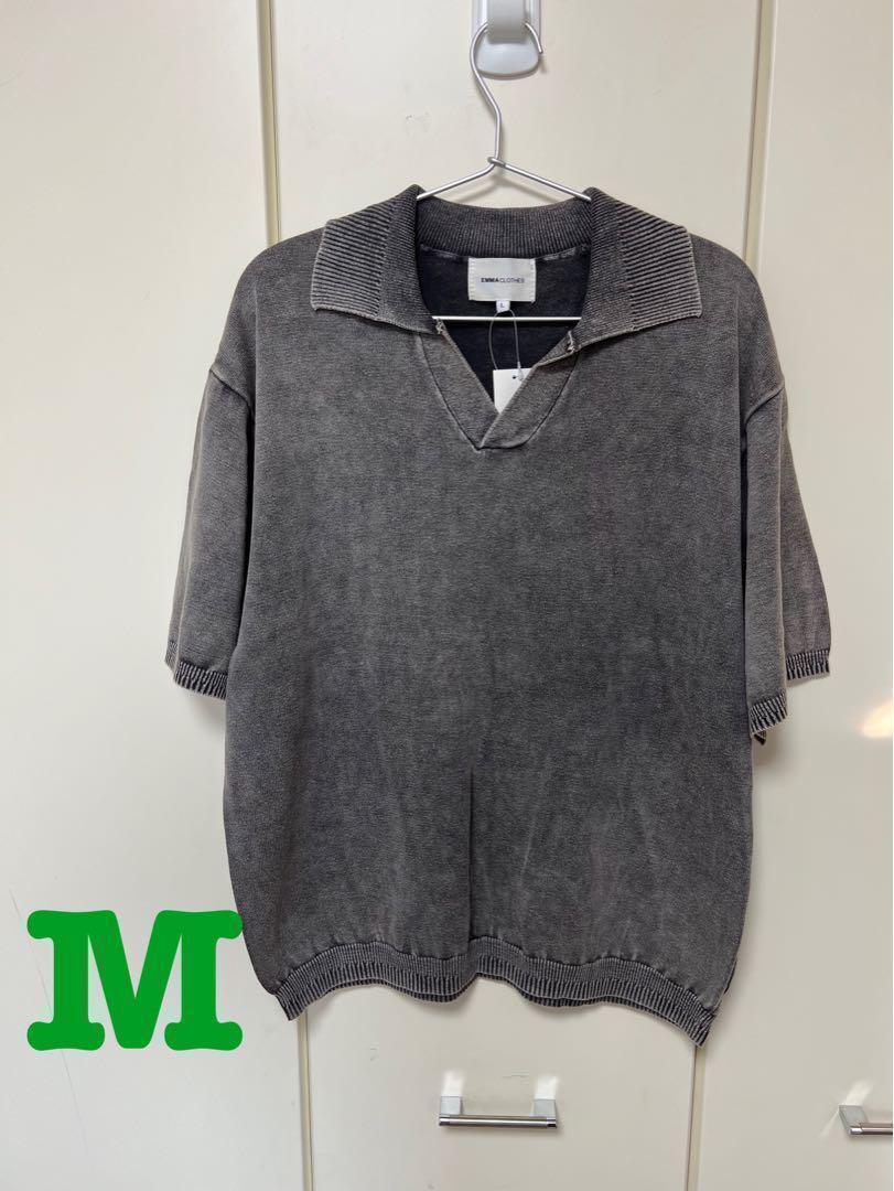 新品 EMMACLOTHES ストーンウォッシュ ポロシャツ ライトグレー M拍卖