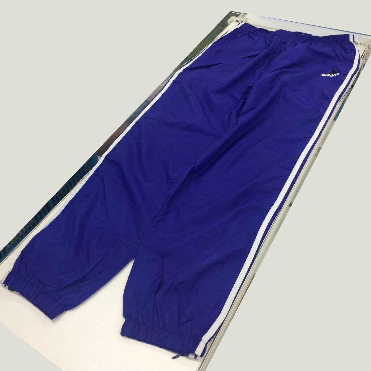 アディダス ナイロンパンツ 90's Lサイズ ブルー ワンポイントロゴ ジャージ 裾ファスナー adidas拍卖