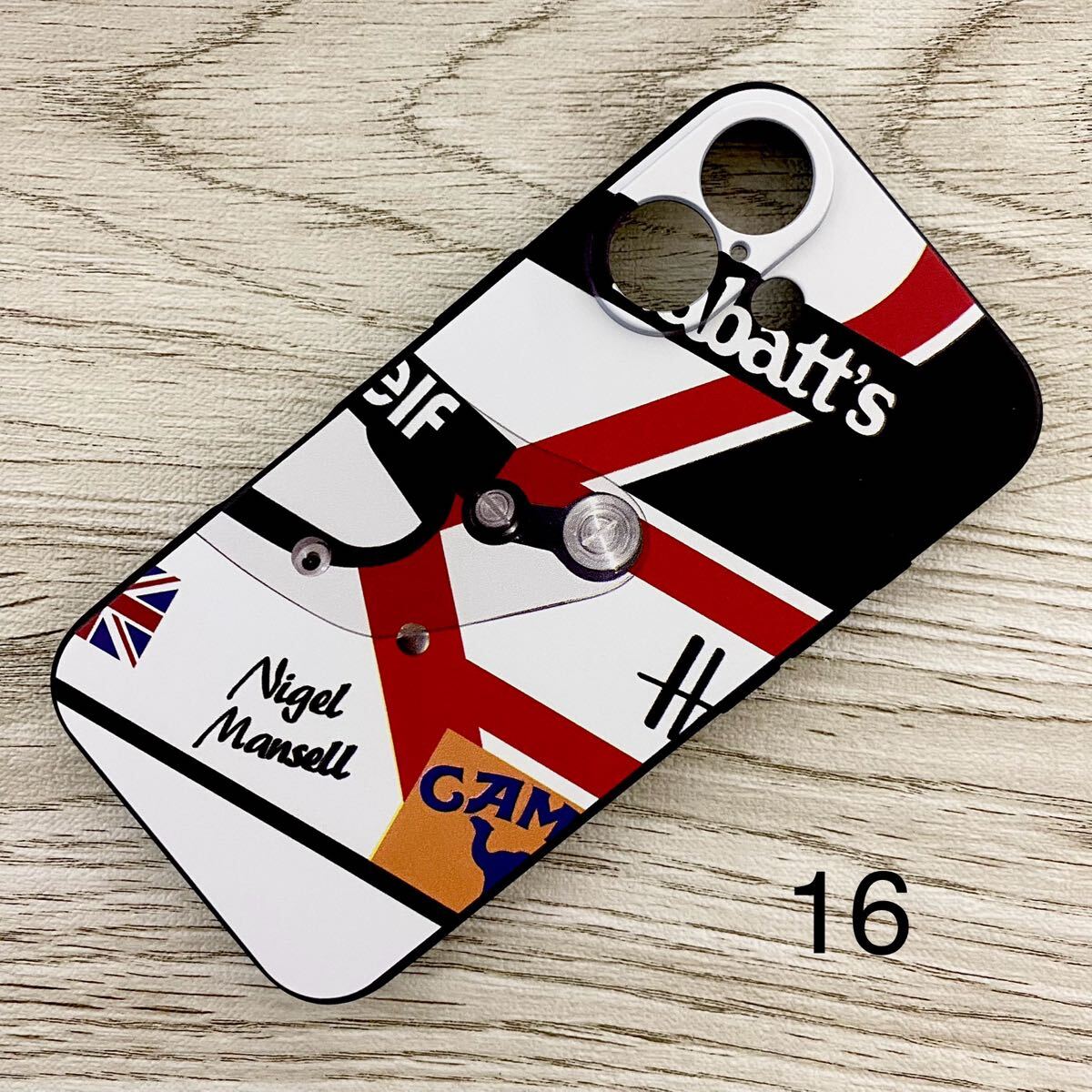 ナイジェル・マンセル ヘルメット デザイン iPhone 16 ケース F1 ウィリアムズ ロータス マクラーレン フェラーリ スマホ拍卖