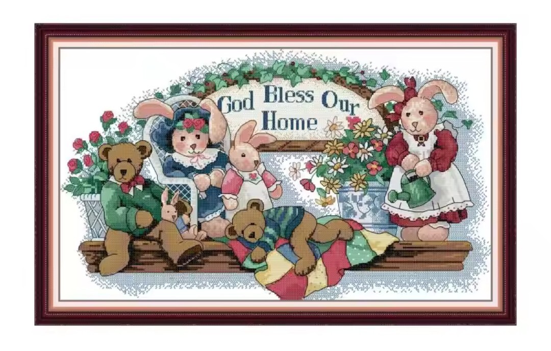 【送料無料・匿名配送】クロスステッチキット God Bless Our Home ベアーラビット くま うさぎ 14CT 刺繍拍卖