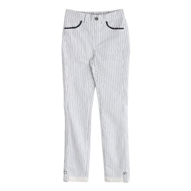 【送料無料・匿名配送】axes femme アクシーズファム 裾レースストレッチスキニー 白 Mサイズ ホワイト パンツ拍卖