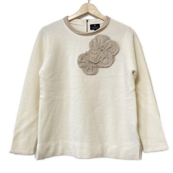 ランバンコレクション LANVIN COLLECTION 長袖セーター/ニット サイズ40 M - アイボリー×ベージュ レディース クルーネック トップス拍卖