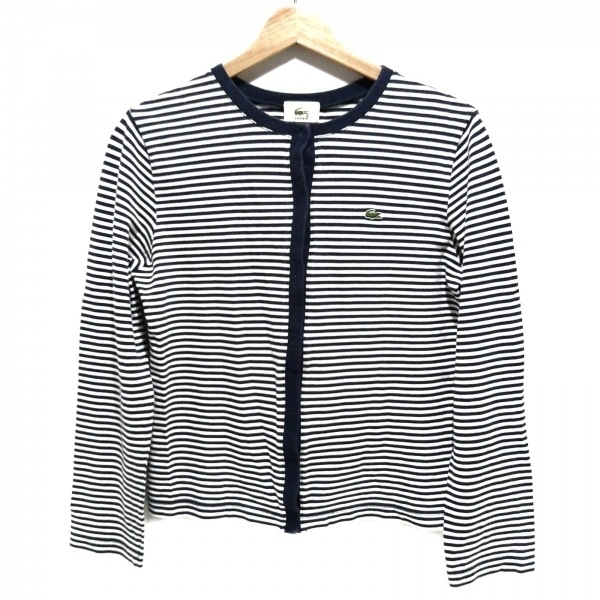 ラコステ Lacoste カーディガン サイズ42 L - ネイビー×白 レディース 長袖/ボーダー トップス拍卖