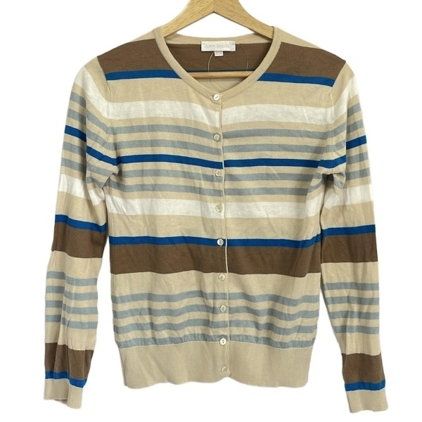 ジョンスメドレー JOHN SMEDLEY カーディガン サイズS - ベージュ×ブルー×マルチ レディース 長袖/ボーダー 美品 トップス拍卖