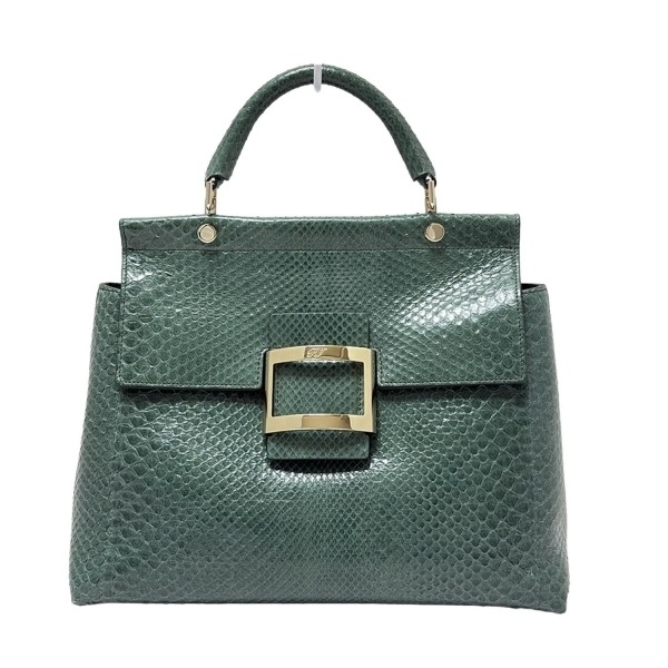 ロジェヴィヴィエ RogerVivier ハンドバッグ RBWAMAA02L0J0JT812 ヴィヴ カバ スモール ダークグリーン トップハンドル 美品 バッグ拍卖