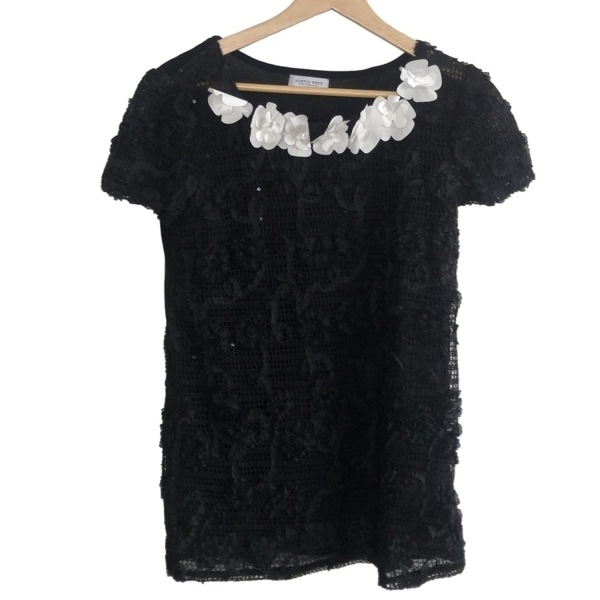 オースチンリード Austin Reed 半袖カットソー サイズ38 L - 黒×白 レディース レース/フラワー(花) 美品 トップス拍卖