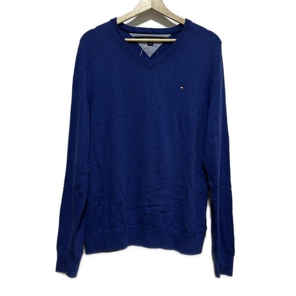 トミーヒルフィガー TOMMY HILFIGER 長袖セーター/ニット サイズL/G L - ブルー メンズ Vネック トップス拍卖