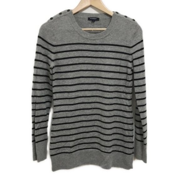 バーバリーロンドン Burberry LONDON 長袖セーター/ニット サイズ2 M - ライトグレー×黒 レディース クルーネック/ボーダー トップス拍卖