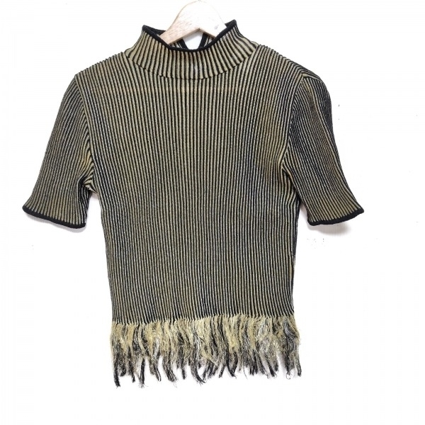 タロウホリウチ TARO HORIUCHI 半袖セーター/ニット サイズF - 黒×ゴールド レディース ハイネック/ラメ/フリンジ トップス拍卖
