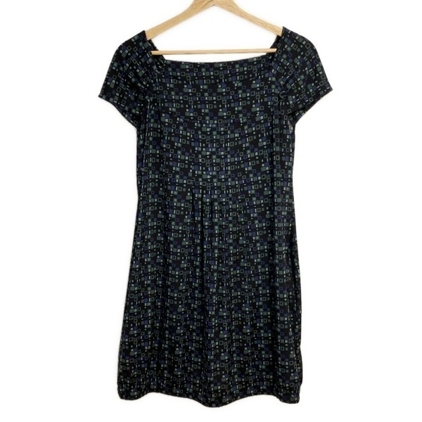 レリアン Leilian サイズ11 M - 黒×グリーン×マルチ レディース 半袖/ひざ丈 ワンピース拍卖