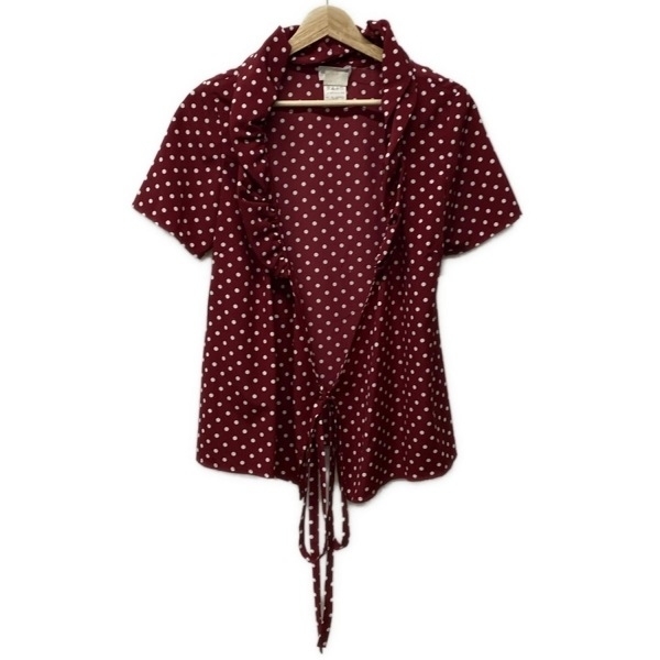アニエスベー agnes b 半袖カットソー サイズ40 M - ボルドー×白 レディース ドット柄/リボン トップス拍卖