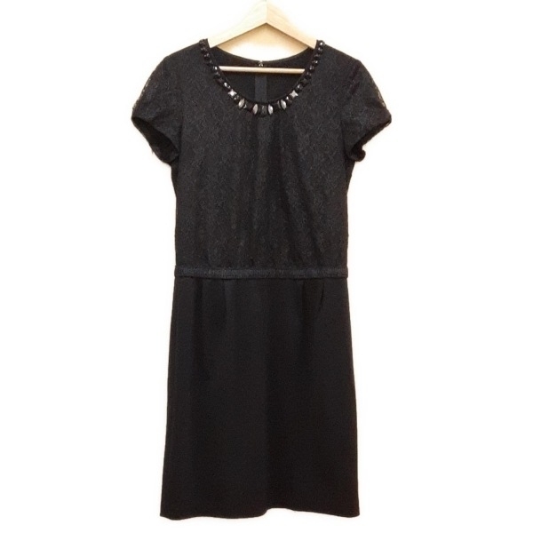 バルマン BALMAIN サイズ11 M - 黒 レディース クルーネック/半袖/ひざ丈/レース/フラワー(花)/ビーズ 美品 ワンピース拍卖