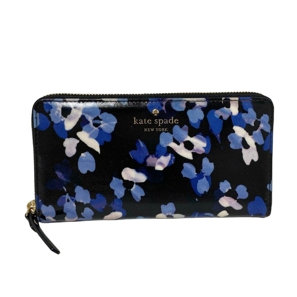 ケイトスペード Kate spade 長財布 PWRU5110 - 黒×ネイビー×マルチ 花柄 財布拍卖