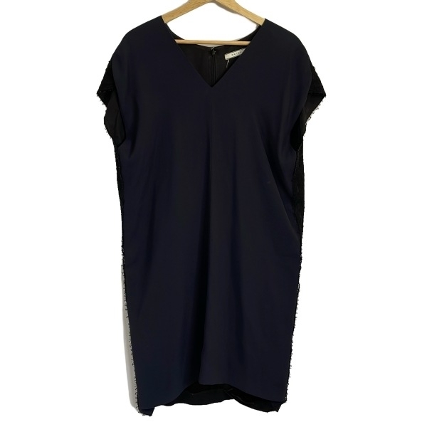 ベイジ BEIGE サイズ6 M - 黒×ダークネイビー レディース Vネック/半袖/ひざ丈/レース ワンピース拍卖