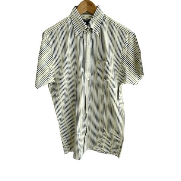 バーバリーロンドン Burberry LONDON 半袖シャツ サイズM - ダークグリーン×グリーン×白 メンズ ストライプ 美品 トップス拍卖