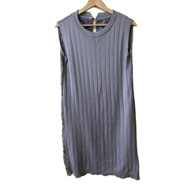 グレースクラス Grace Class サイズ36 S - ブルーグレー レディース クルーネック/ノースリーブ/ひざ丈/レース/ニット ワンピース拍卖