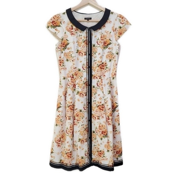 トッカ TOCCA サイズ0 XS - アイボリー×オレンジ×黒 レディース 半袖/ひざ丈/花柄 ワンピース拍卖