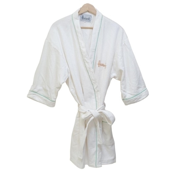 ハロッズ HARRODS カーディガン - 白×ライトグリーン レディース バスローブ 美品 トップス拍卖