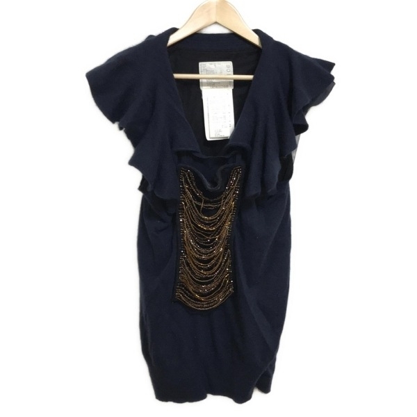 サカイ Sacai 半袖セーター/ニット サイズ2 M 09-01106 - ネイビー レディース ビーズ/フリル トップス拍卖