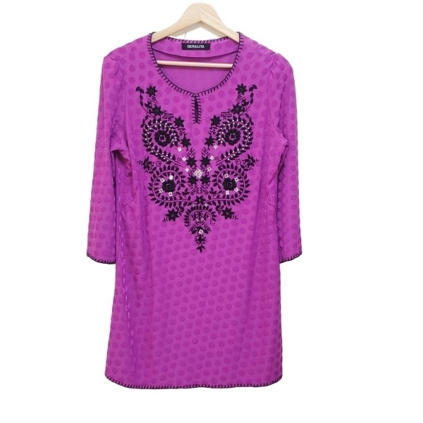イタリヤ 伊太利屋/GKITALIYA サイズ9 M - パープル×黒 レディース 長袖/ミニ/ドット柄/刺繍/ビジュー ワンピース拍卖
