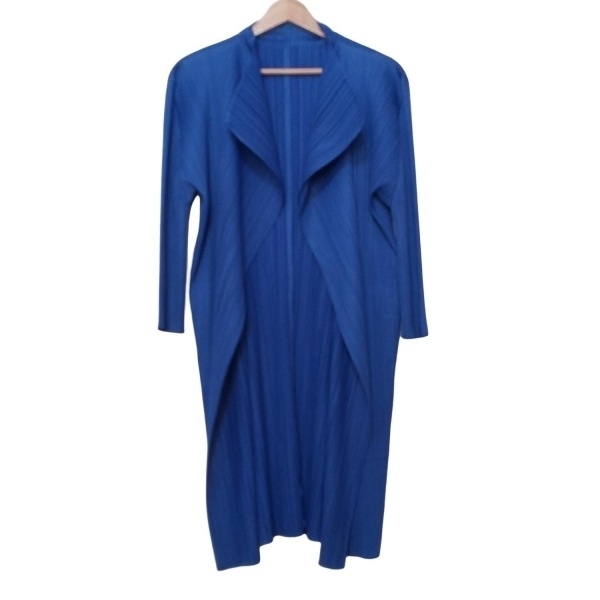 プリーツプリーズ PLEATS PLEASE カーディガン サイズ3 L PP23-JA121 - ブルー レディース 七分袖/プリーツ/変形デザイン/ロング丈 美品拍卖
