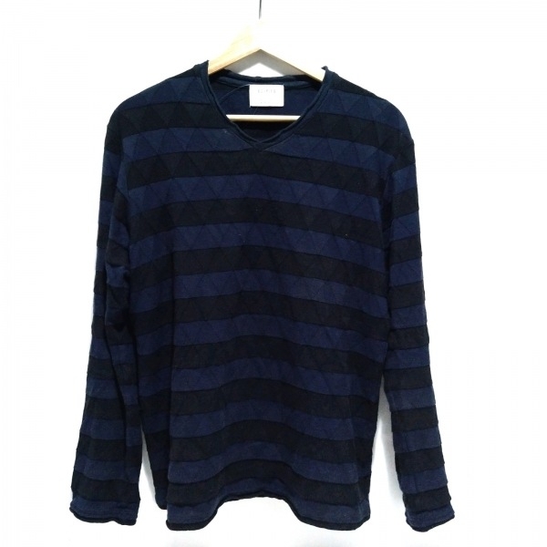 エディフィス EDIFICE 長袖セーター/ニット サイズ46 XL - ネイビー×黒 メンズ Vネック/ボーダー トップス拍卖