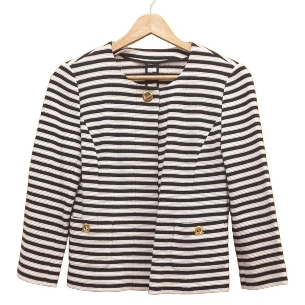 レリアン Leilian サイズ7 S - 黒×白×ゴールド レディース 長袖/ラメ/ボーダー/春 美品 ジャケット拍卖