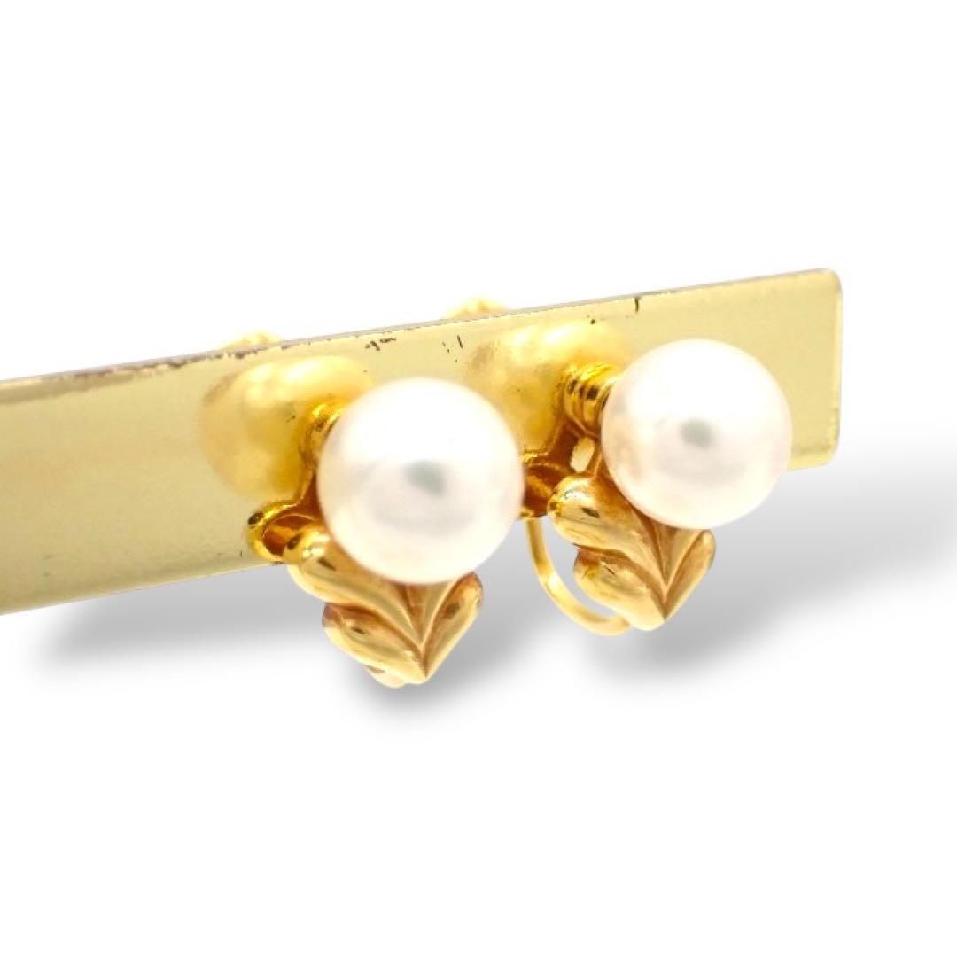 MIKIMOTO ミキモト イヤリング あこや 真珠 パール K18 750 YG リーフ イエローゴールド ナチュラルピンク 3660拍卖