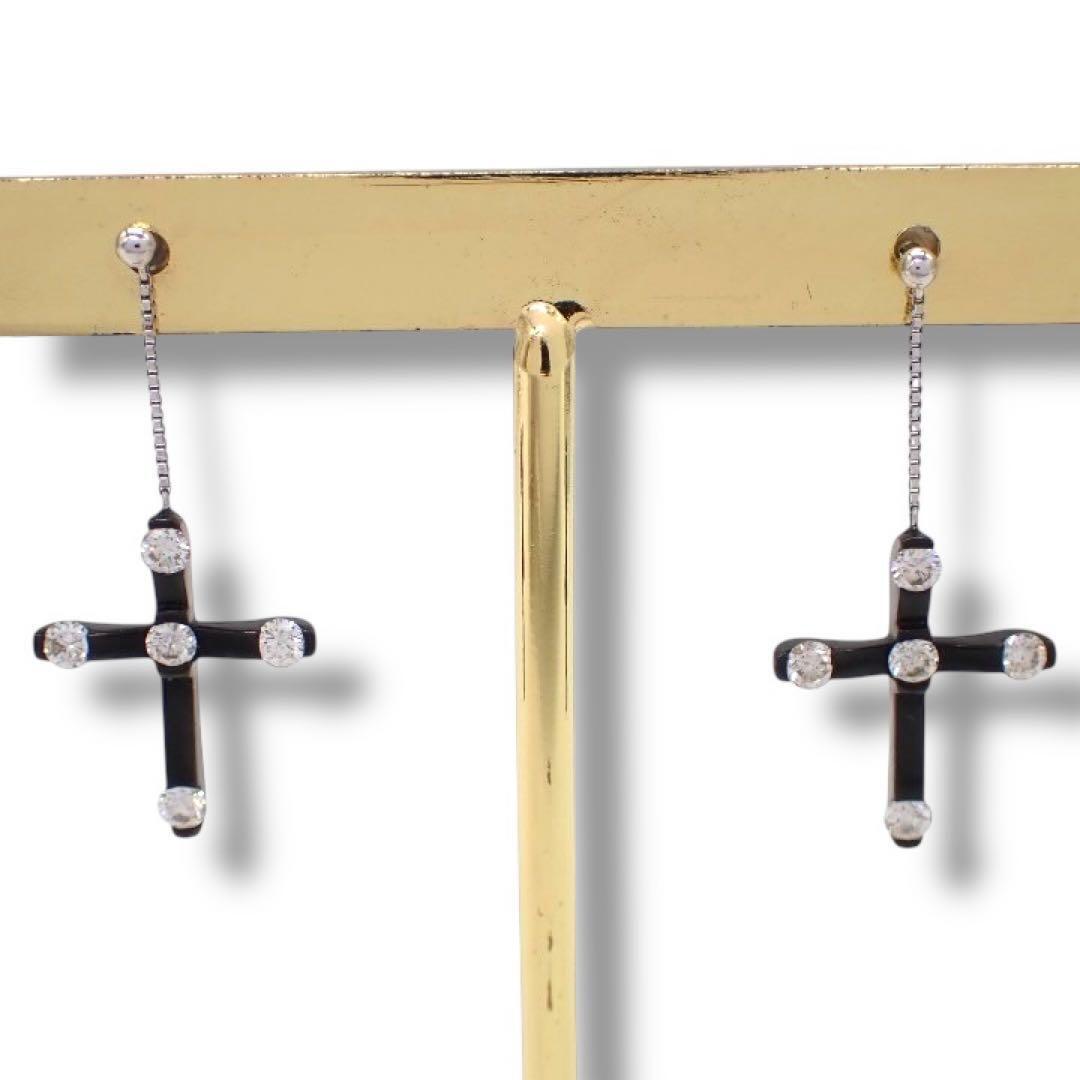 ギャラ/鑑 サザンクロス Southern Cross ダイヤモンド ダイヤ 0.50ct Pt900 K18 ピアス クロス ブラック プラチナ 3686拍卖