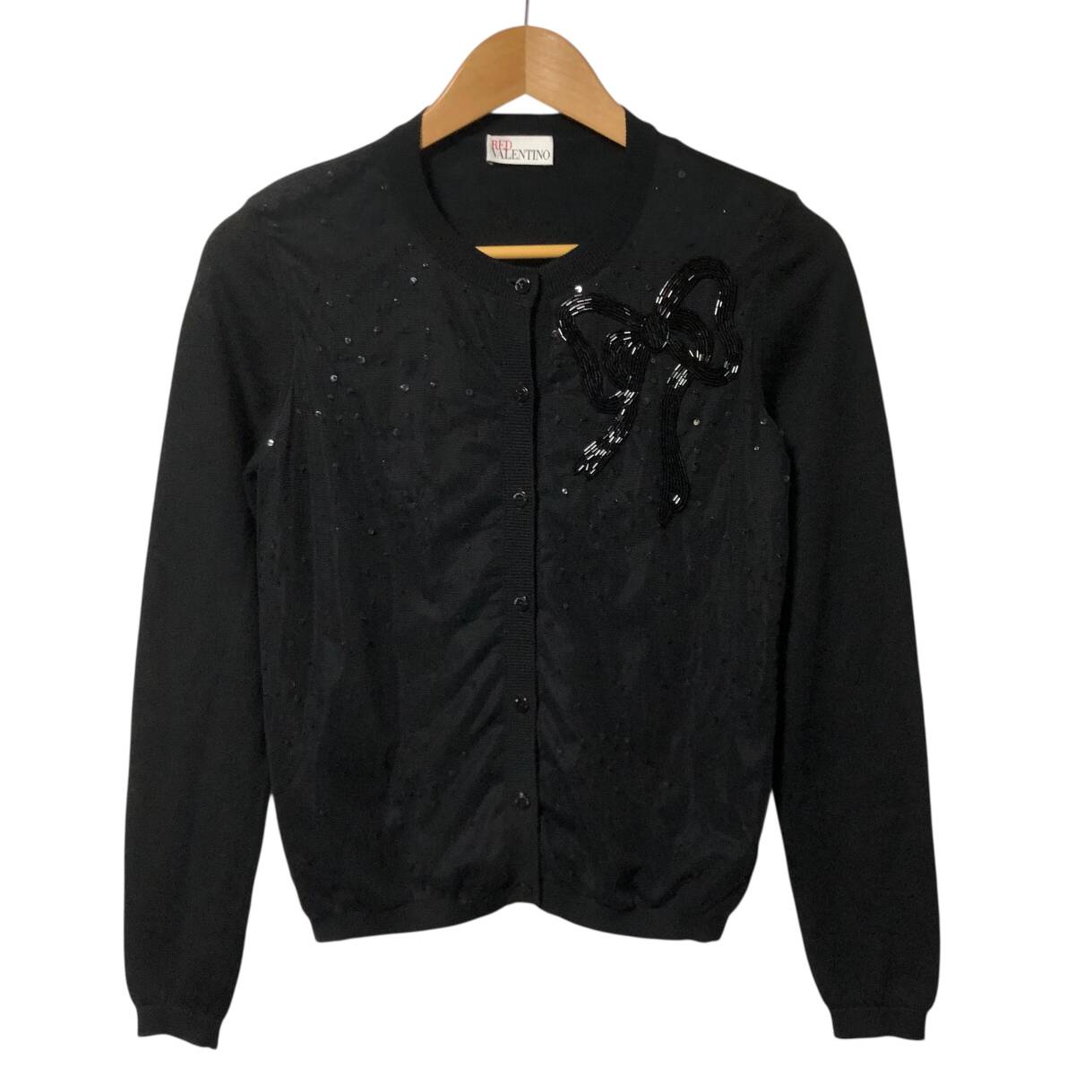 RED VALENTINO レッド ヴァレンティノ カーディガン スパンコール ニット チュール 長袖 黒 イタリア製 ウール レディース A6拍卖