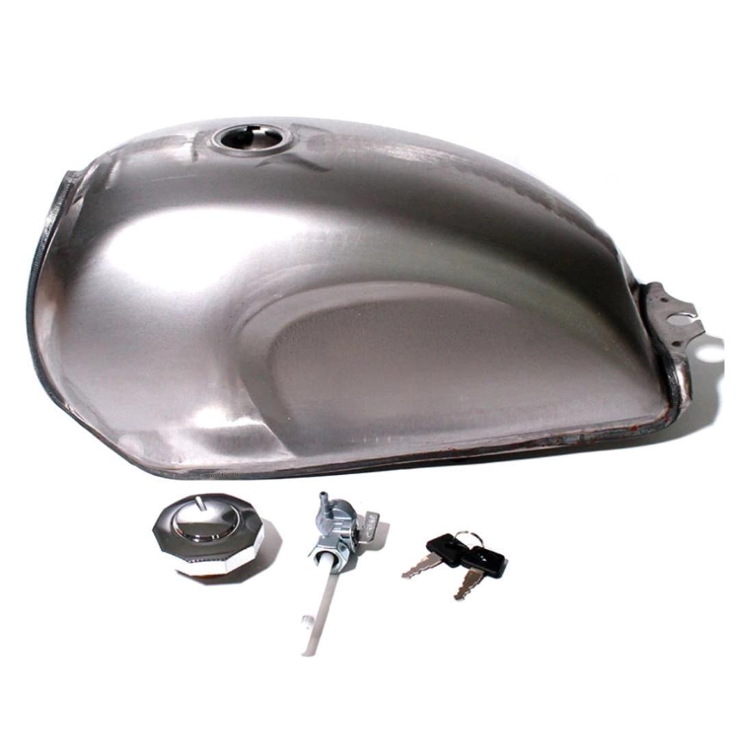 ガソリンタンク 9L スチール製 汎用 未塗装 タンクキャップ コック キー付き カフェレーサー ヴィンテージ カスタムパーツ拍卖
